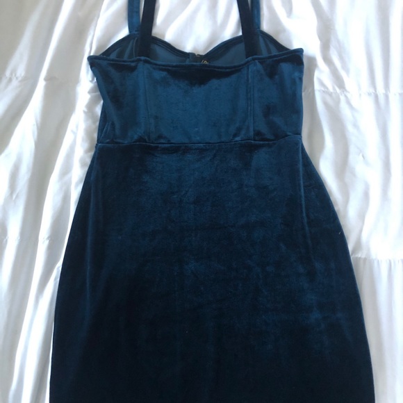H&M Dark Teal Velvet Clasp Front Mini Dress - Picture 6 of 6
